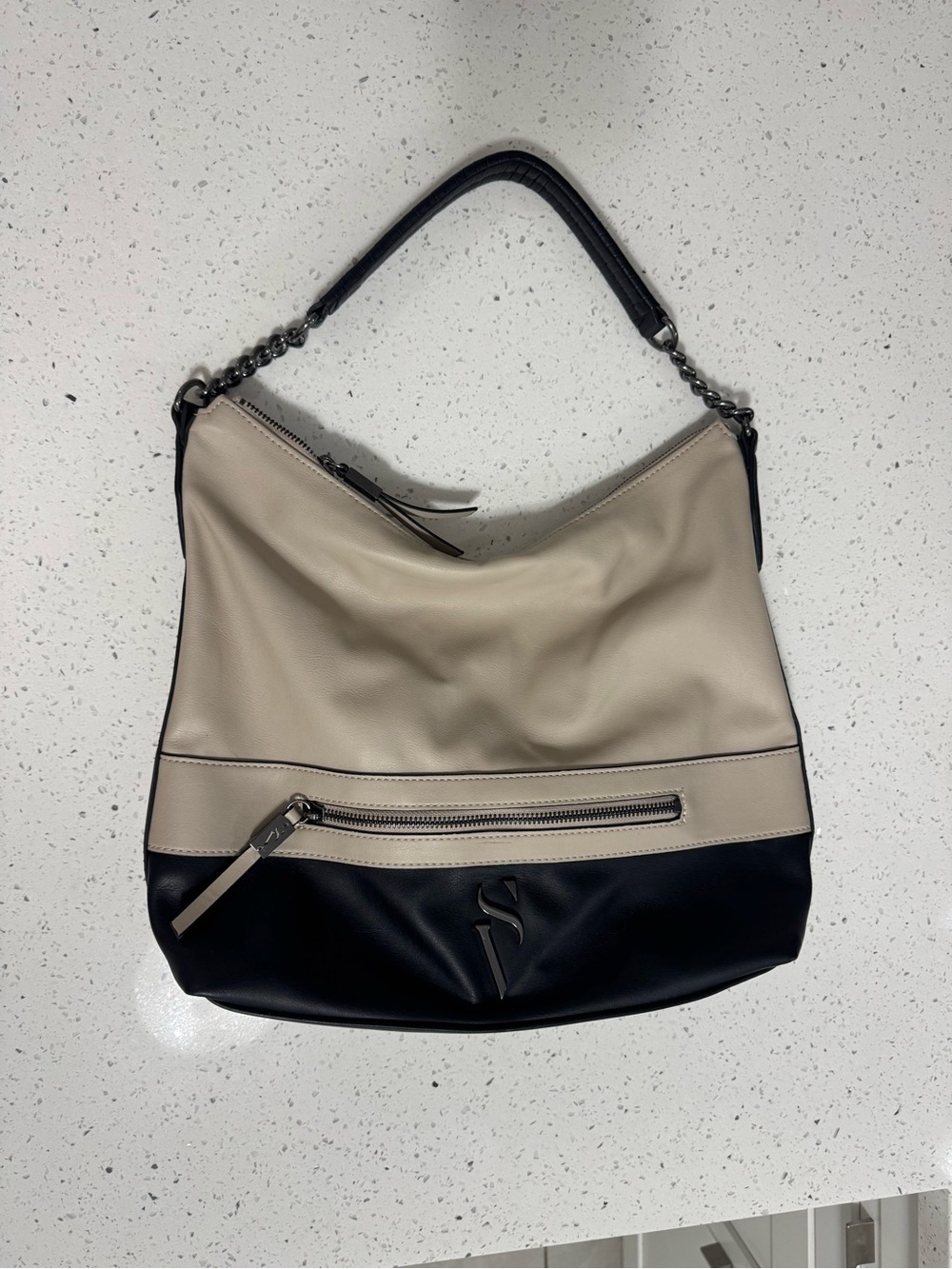 Simply Vera Wang Two-Tone Beige and Black Hobo Bag